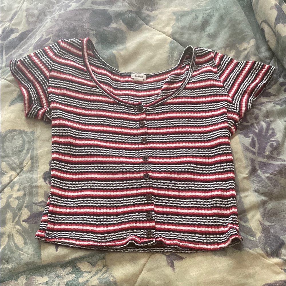 Garage Red and Black Striped Top
